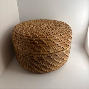 West Elm Modern Weave Rattan Round Lidded Basket